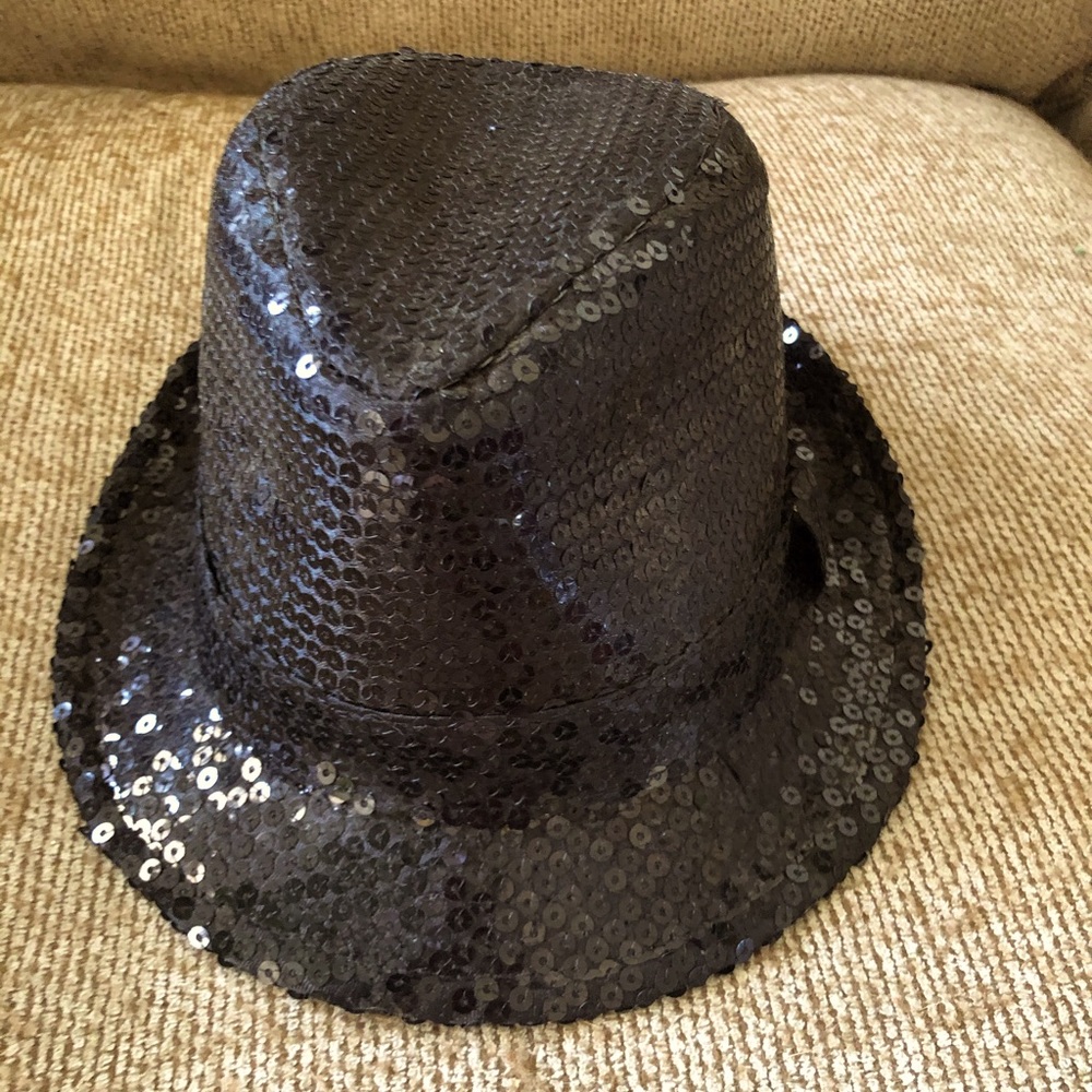 FEDORA BLACK🖤SOLID SEQUIN 🎩HAT NWOT ELASTIC BAND
